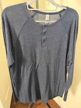Next Level Apparel Heathered Blue Long Sleeve Henley